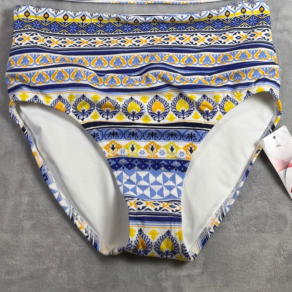 Lands' End Swimsuit Bottom Womens 10 High Waist‎ Tummy Control Blue Yellow NWT